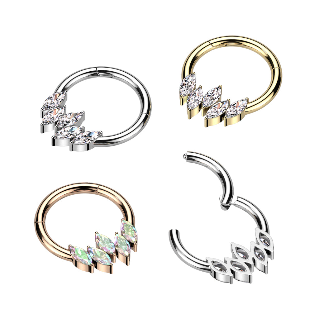 16G Surgical Steel Hinged 5 Marquise CZ For Septum & Daith Piercings